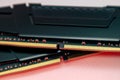 DDR4 DRAM memory modules close-up in red light Royalty Free Stock Photo