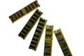 DDR SDRAM memory modules isolated on black. DDR chip combined on a module chipset for desktop PCs. Cut out image