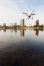 A dDrone Quadcopter Hoovers over Lake Merritt Oakland California Royalty Free Stock Photo