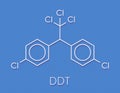 DDT dichlorodiphenyltrichloroethane molecule. Controversial pesticide, used in agriculture and for malaria disease vector.