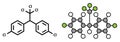 DDT (dichlorodiphenyltrichloroethane) molecule. Controversial pesticide, used in agriculture and for malaria disease vector