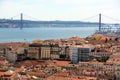 25 de Abril Bridge and Alfama, Lisbon, Portugal Royalty Free Stock Photo