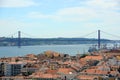 25 de Abril Bridge and Alfama, Lisbon, Portugal Royalty Free Stock Photo