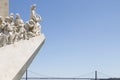 25 de Abril Bridge in Lisbon and monument to the discoverers. Po Royalty Free Stock Photo