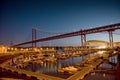The 25 de Abril Bridge and marine evening Royalty Free Stock Photo