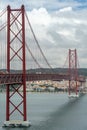 25 de Abril bridge over the Tagus river towards Almada-Lisbon Royalty Free Stock Photo