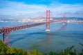 25 de Abril bridge, or Salazar bridge seen from Almada to Lisbon-Portugal.