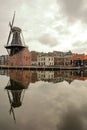 De Adriaan windmill reflecting on Spaarne river in Haarlem