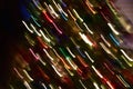 De-focused, sparked, artistic trails of Christmas lights background. Royalty Free Stock Photo