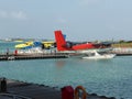 Passenger seaplanes at pontoon berth