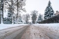 De-icing chemicals and sand on the winter road