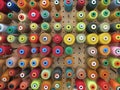 Collection of different kinds of colored sewing thread Royalty Free Stock Photo