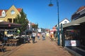 Popular city center with small tourist shops and restaurants in De Koog on the island Texel in the Netherlands on a sunny day