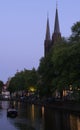 De Krijtberg church located on the Singel canal Amsterdam evening , COVID19 period