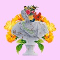 de Medici statues 3d render, collage with flower petals compositions for your work