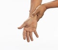 De quervain`s are pain near the base of the thumb by swelling or inflammation of tendon thumb wrist hurt because using computer