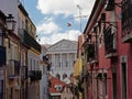 Asemblea de republica building in neoclassical style, framed by old typical Portuguese houses