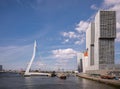 De Rotterdam skyscraper and Erasmus bridge, Rotterdam, Netherlands Royalty Free Stock Photo