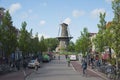 Leiden.Windmill museum,Molen de Valk Seen from Beestenmarkt Royalty Free Stock Photo