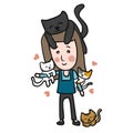 Woman cats family cartoon vector illustration