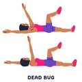 Dead bug. Sport exersice. Silhouettes of woman doing exercise. Workout, training