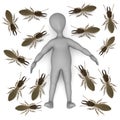 Dead cartoon character with termite soldiers Royalty Free Stock Photo