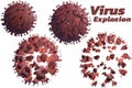 Dead corona virus or virus destruction after medical from vaccine on red background. 3D render