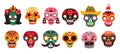 Dead day skulls. Mexican sugar human head bones halloween tattoo dia de los muertos vector set Royalty Free Stock Photo