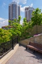 Dead end alley in which there is a bench. A cozy place for romantic gatherings of loving couples in the evening