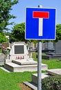 Dead end road sign in the cemetery Royalty Free Stock Photo