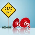 Dead end sign with cones and grass Royalty Free Stock Photo