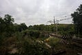 Dead end tracks on a railroad on a cloudy day in the italian countryside Royalty Free Stock Photo