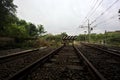 Dead end tracks on a railroad on a cloudy day in the italian countryside Royalty Free Stock Photo