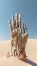 Dead hand made of marble protruding of ground desert