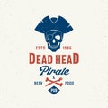 Dead Head Pirate Beer and Food Pub. Abstract Vector Sign, Symbol or Logo Template with Classy Retro Typography. Premium Royalty Free Stock Photo