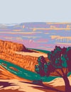 Dead Horse Point State Park with overlook of Colorado River and Canyonlands National Park Utah USA WPA Poster Art