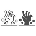 Dead man hand under ground line and solid icon, halloween concept, zombie hand breaking out from under ground sign on Royalty Free Stock Photo