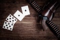 Dead man`s hand. Two-pair poker hand consisting of the black aces and black eights, held by Old West folk hero, lawman, and Royalty Free Stock Photo