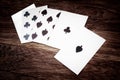 Dead man`s hand. Two-pair poker hand consisting of the black aces and black eights, held by Old West gunfighter Wild Bill Hickok Royalty Free Stock Photo
