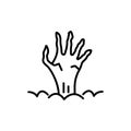 Dead Mans Hand Sticking Out Ground Line Icon. Zombies Hand Halloween Decorations Outline Pictogram. Scary Monster`s Bony Arm for Royalty Free Stock Photo