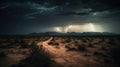 A dramatic lightning storm illuminating the night sky over a remote desert landscape created with Generative AI