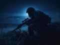 Silhouette of a Sniper on the Prowl Royalty Free Stock Photo