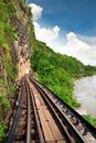 Dead railway beside cliff along Kwai river Royalty Free Stock Photo