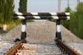 Dead railway track end bumper. Buffer over the rails. Royalty Free Stock Photo