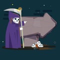 Dead reaper with stone arrow. point to dead way concept -