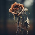 A dead rose with water droplets on it, AI