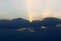 The Dead Sea at dawn and the first ray of sun that rises over the Jordanian mountains. Royalty Free Stock Photo