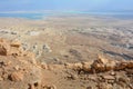 The Dead Sea and desert panoramic view from Masada fortress, Israel Royalty Free Stock Photo