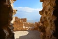 The Dead Sea and desert view through arch in Masada fortress, Israel Royalty Free Stock Photo