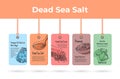 Dead sea salt promo realistic tag rope set engraved vector natural spa cosmetic beauty product